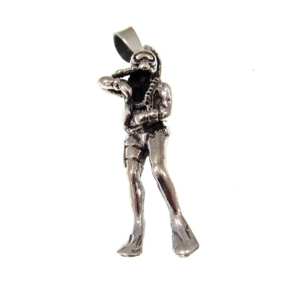 Solid 925 Sterling Silver Scuba Diver Pendant, Deep Sea Aquanaut Jewelry - Picture 3 of 7